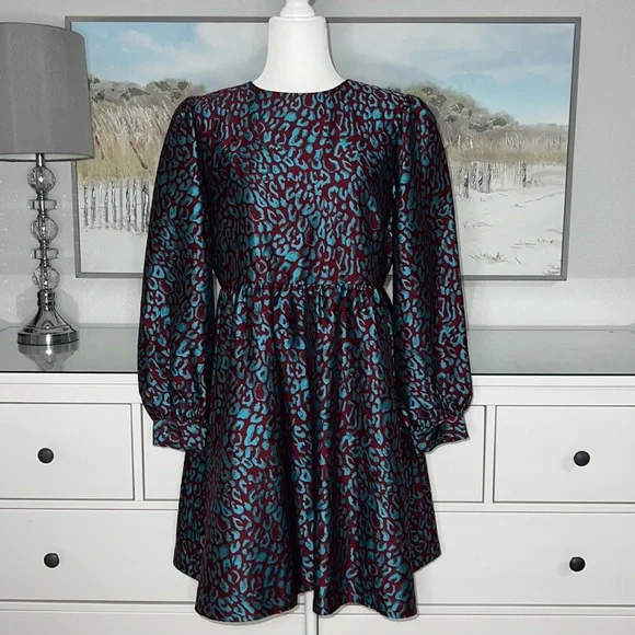 Halogen X Atlantic-Pacific Leopard Jacquard Long Sleeve Dress Size M - Picture 11 of 11